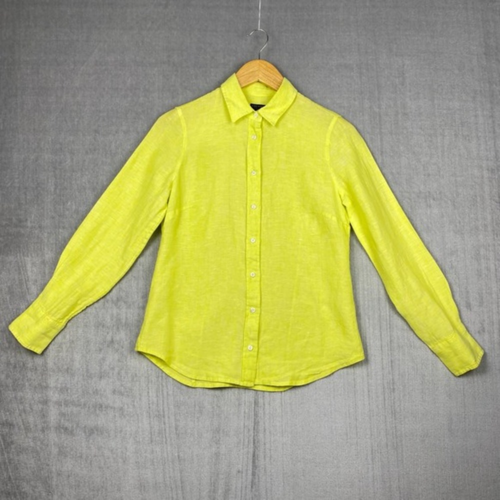 J Crew Button Up Womens 2P‎ Chartreuse Irish Linen Preppy Resort